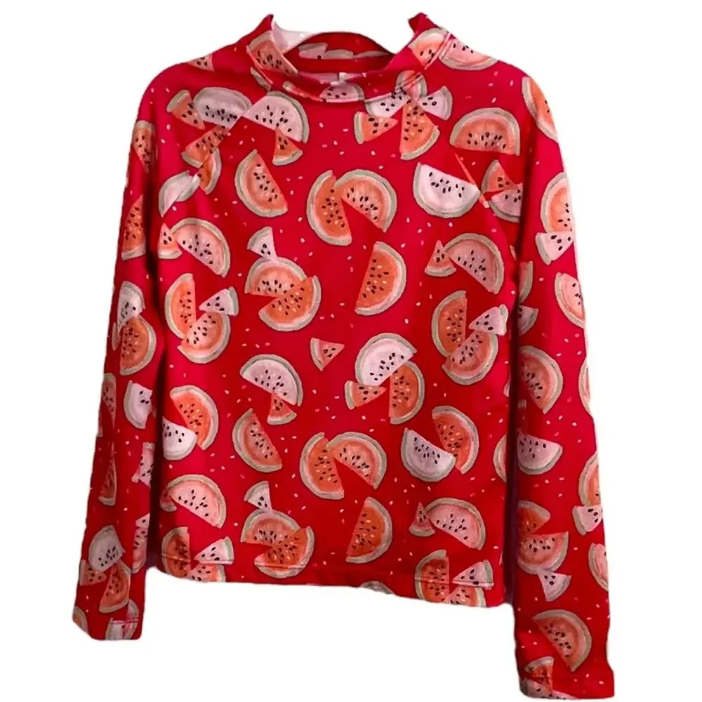 Gymboree Rash Guard Size 5 6 Watermelon Swimsuit top Long Sleeve UPF 50 swim
